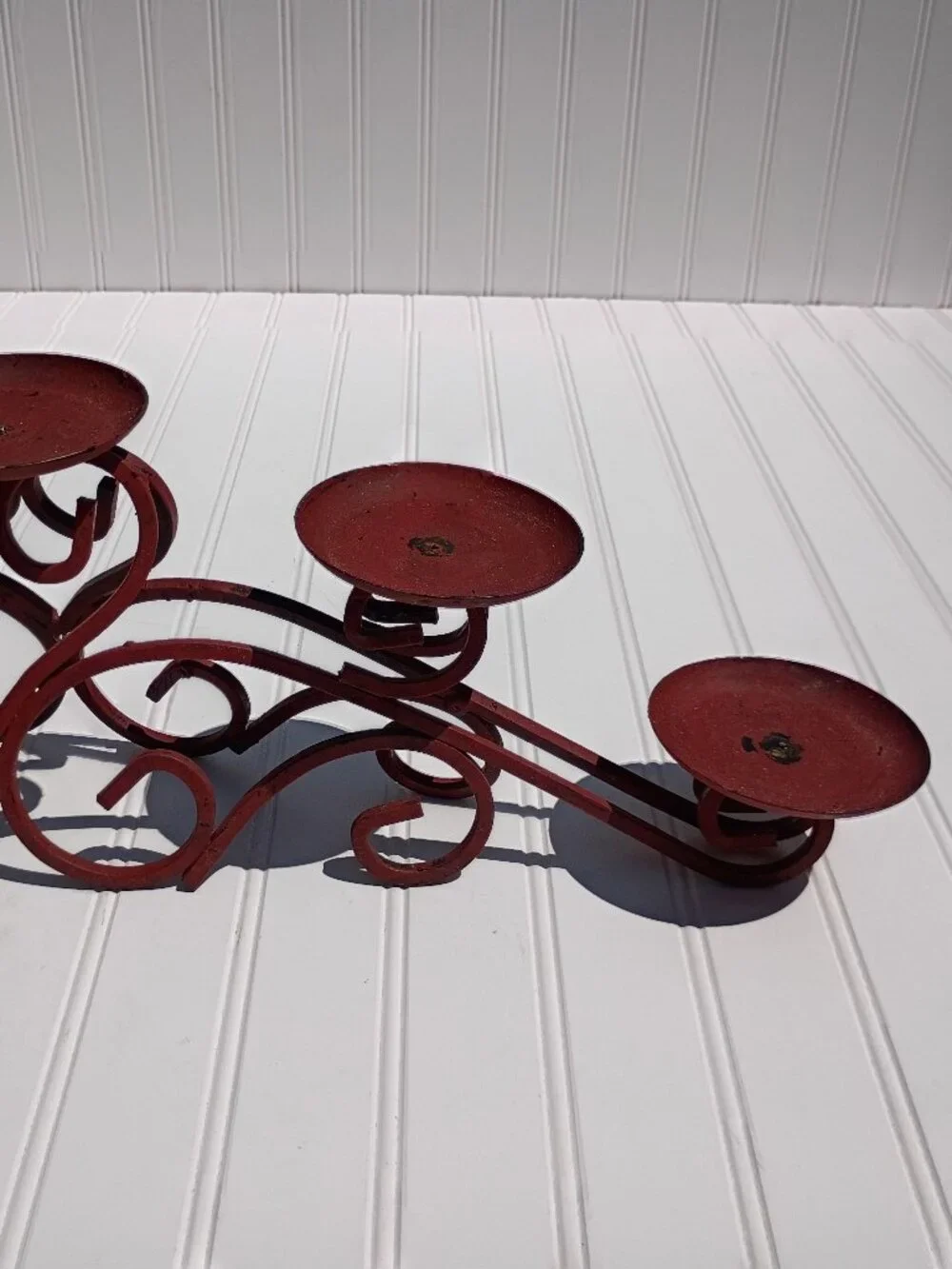 Wrought Iron Candelabra Scrollwork Centerpiece Primitive Candle Holder Farmhouse
